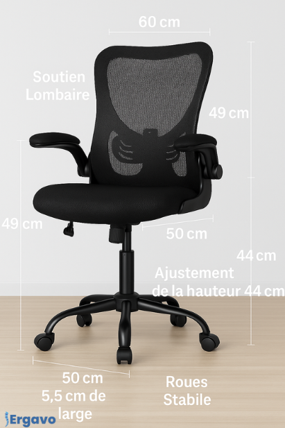 Chaise de Bureau Ergonomique – Soutien lombaire & accoudoirs réglables