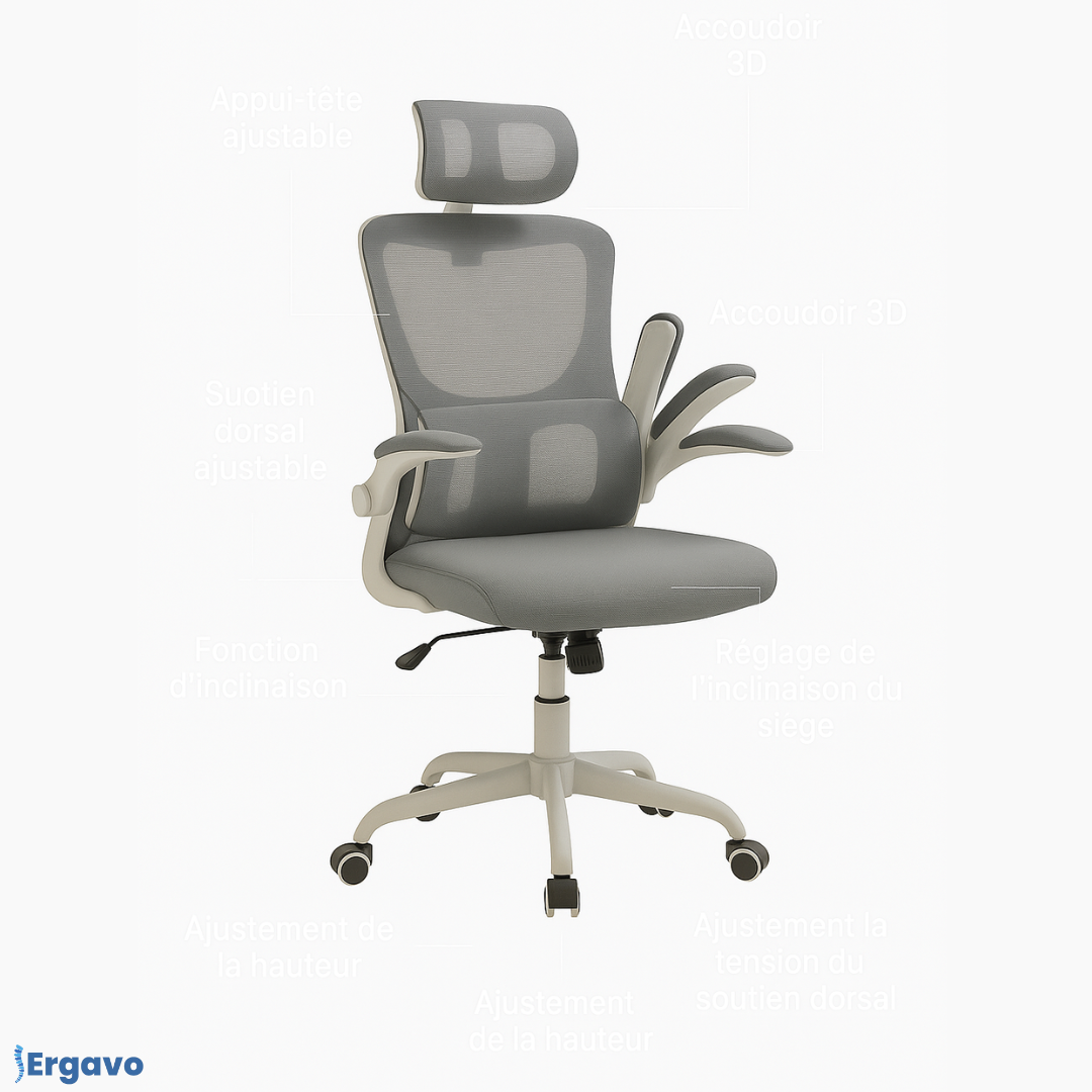 Chaise Ergonomique de Bureau – Soutien Lombaire & Accoudoirs Relevables
