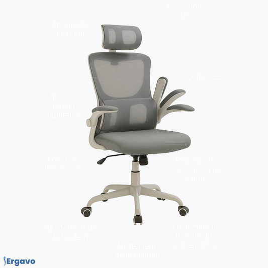 Chaise Ergonomique de Bureau – Soutien Lombaire & Accoudoirs Relevables